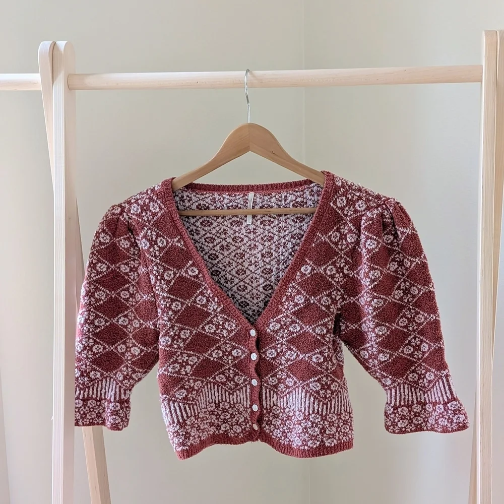 NEW Free People Geo Floral Cropped Cardigan In Terracotta - M, L